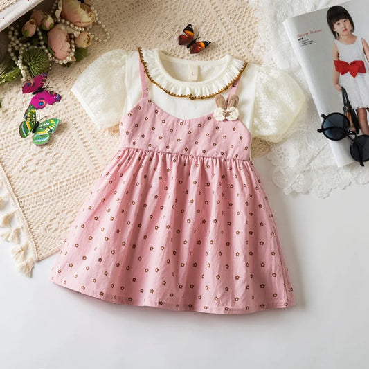 Robe de princesse à manches courtes et imprimé floral pour bébé fille