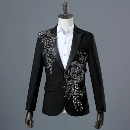 2-Piece Men’s Nightclub Blazer Set - Double-Sided Flower Suit