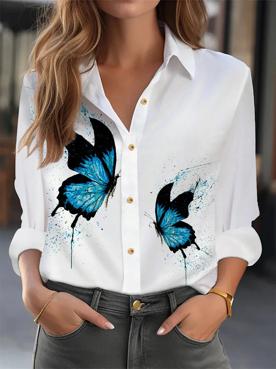 Haut ample à manches longues et imprimé tempérament pour femme