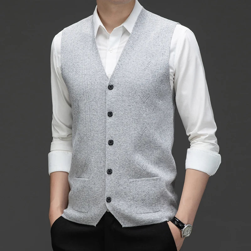 Men's V-neck Knit Vest Casual Sleeveless Sweater