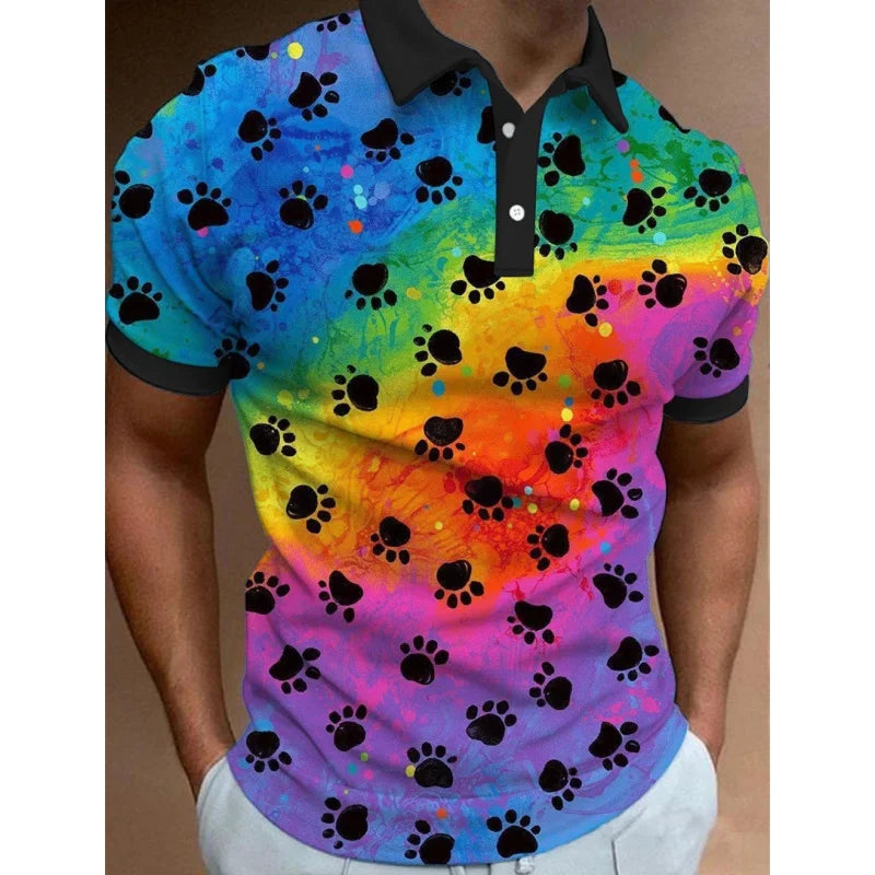 Polo imprimé arc-en-ciel 3D pour homme