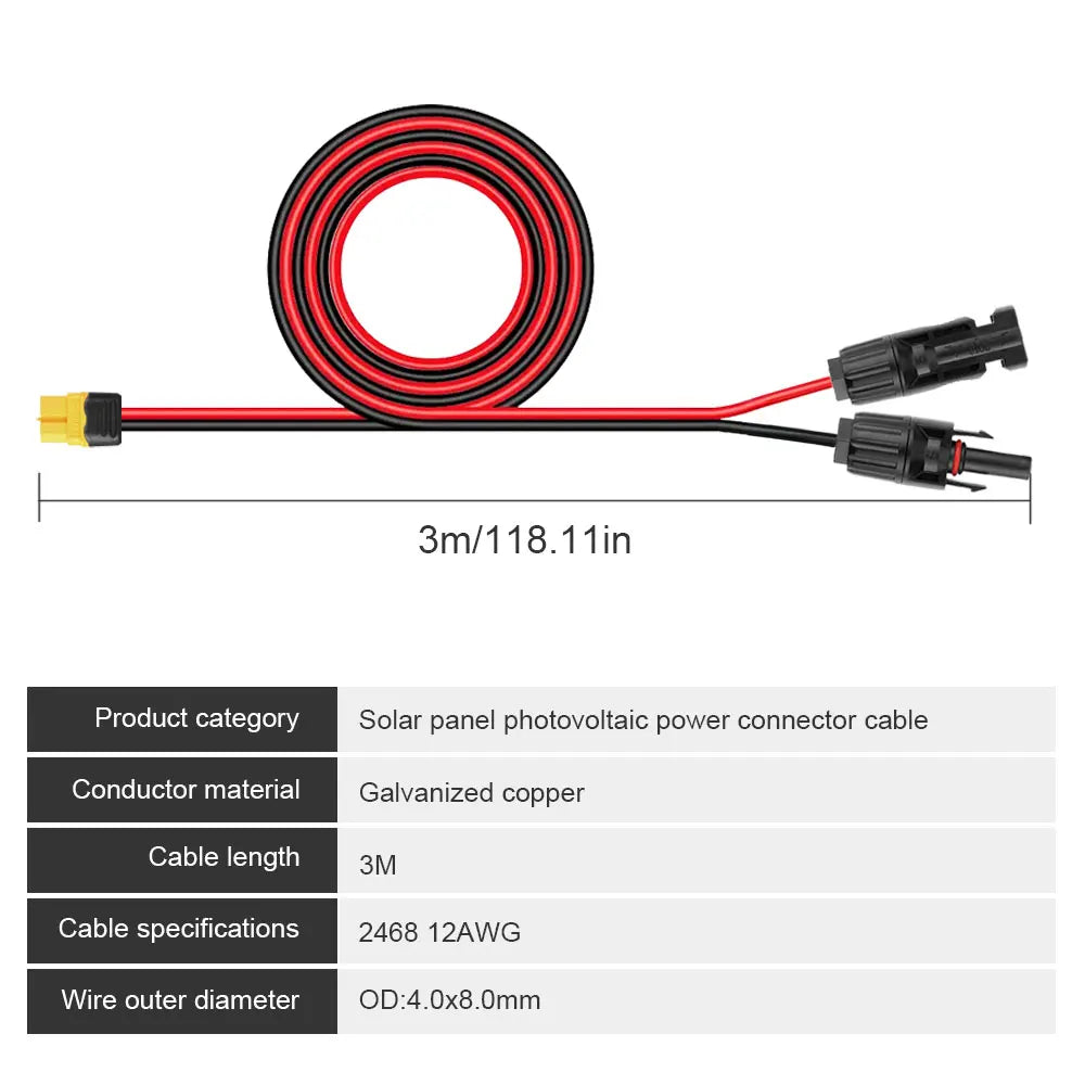 Solar Charge Cable XT60 Adapter Extension