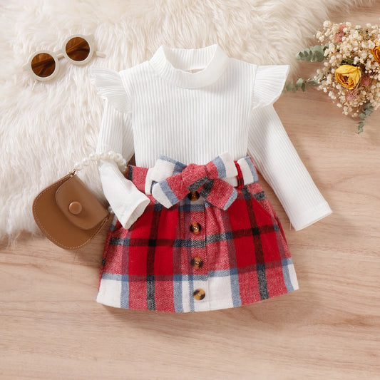Baby Girls Long Sleeve Top & Half Skirt - Kids Solid Color Clothes