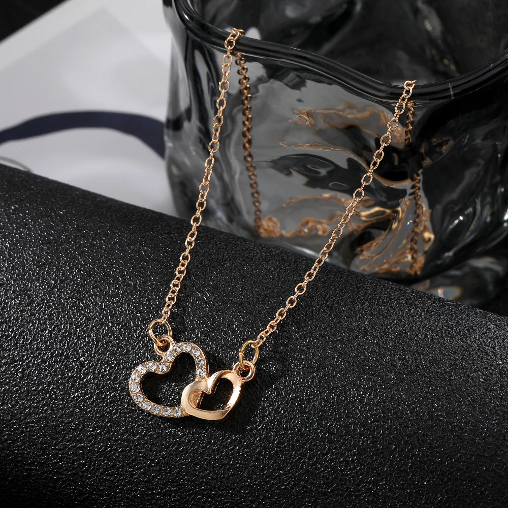 Double Heart Pendant Necklace for Women