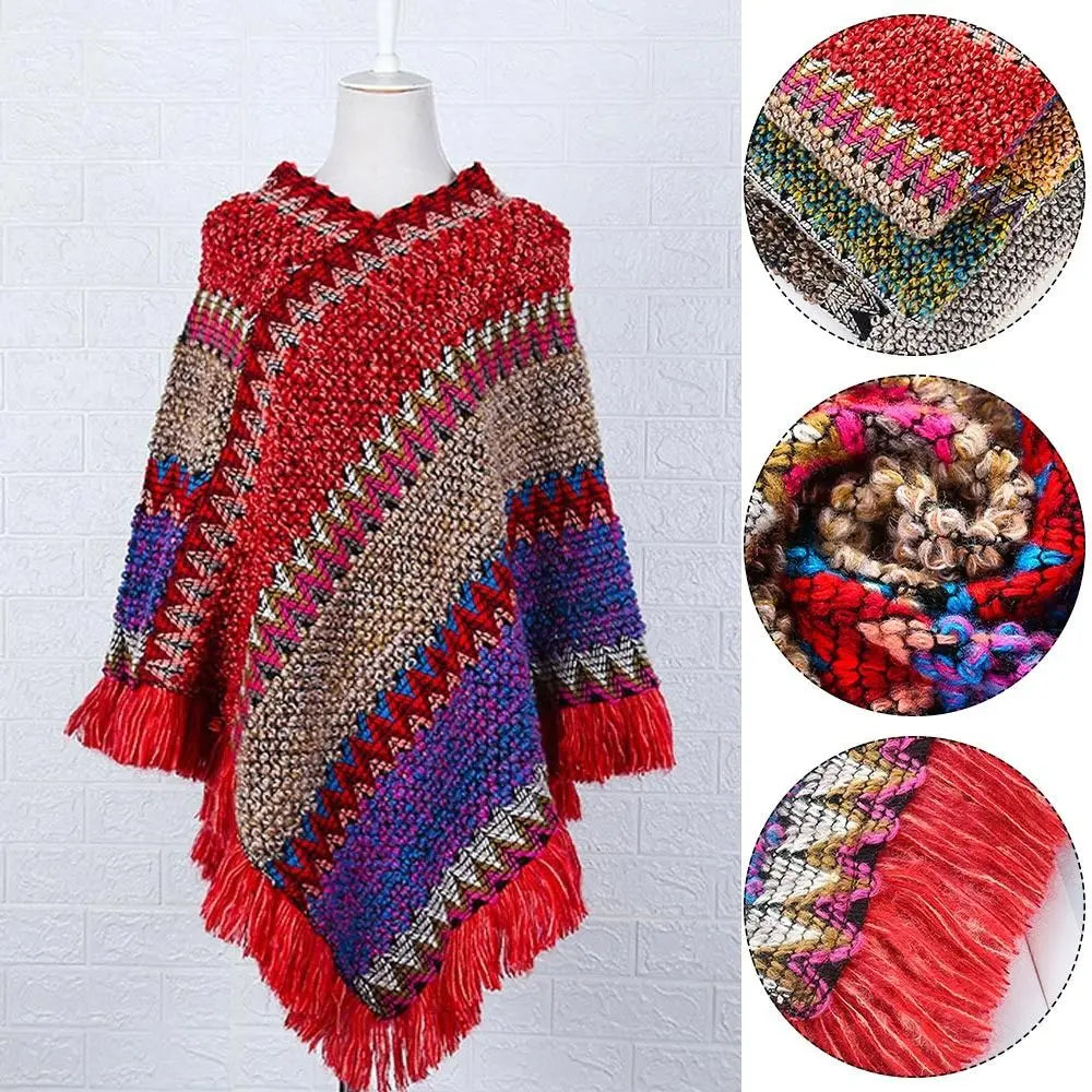 Fashion Mongolian Poncho- Ethnic Knitted Cape