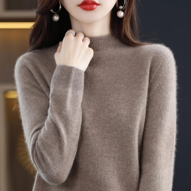 Merino Wool Semi-Neck Women Cashmere Sweater