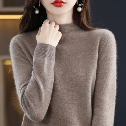 Merino Wool Semi-Neck Women Cashmere Sweater