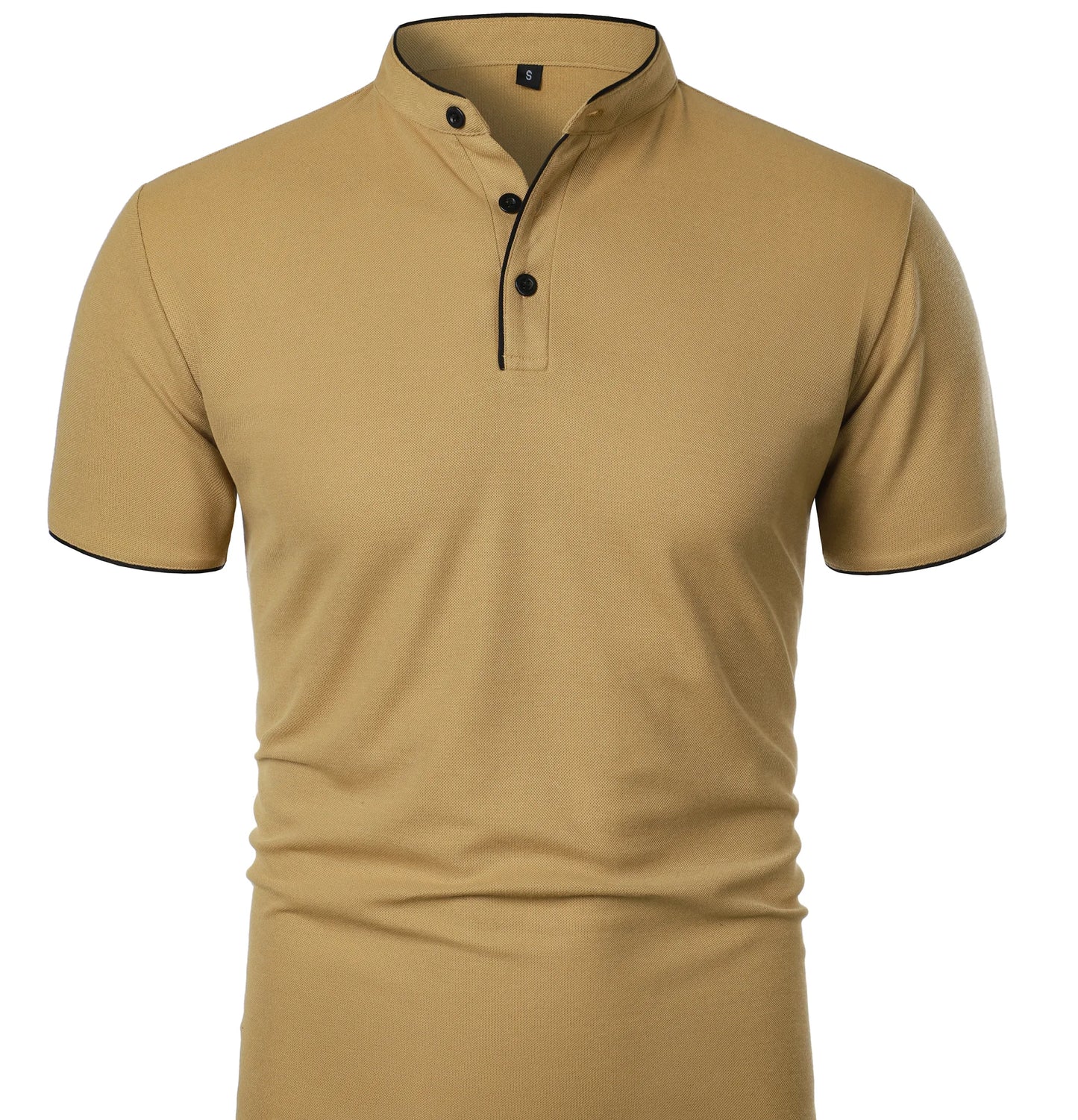 Men's solid color short-sleeved stand Neck T-shirt