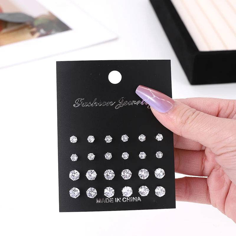 White Shiny Wedding Stud Earrings Set - Crystal Jewelry Accessories