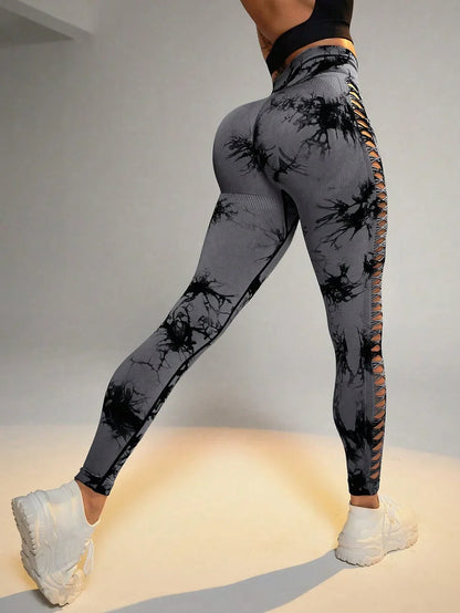Mesh Tie Dye Hip Lift Pants