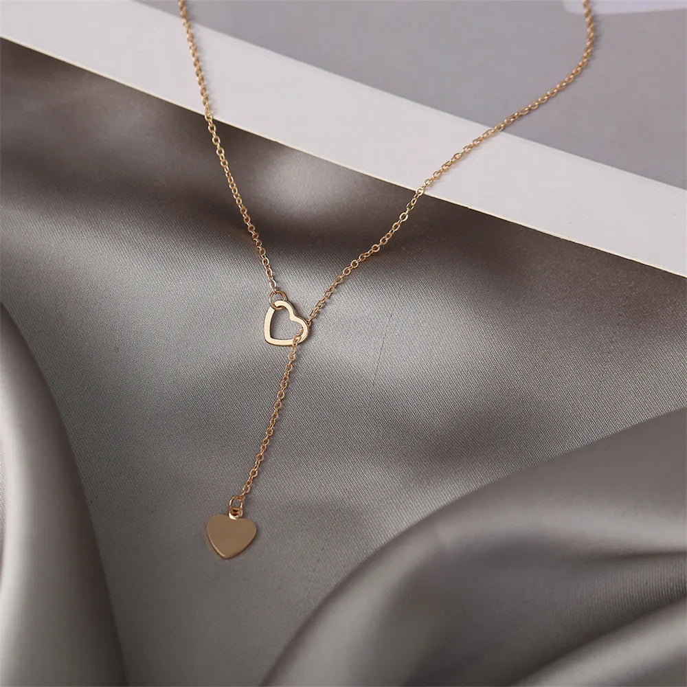 Simple Gold Y-Shaped Heart Pendant Necklace for Women