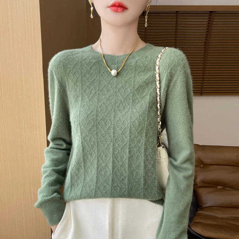 Elegant O-Neck 100% Wool Sweater for Women