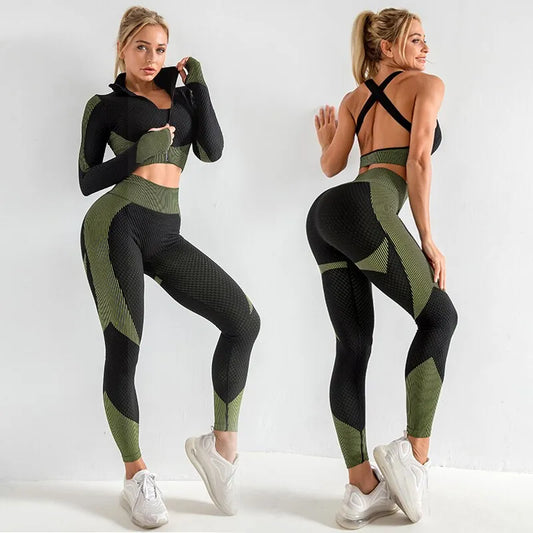 Women 2/3pcs Seamless Workout Tracksuit Sets