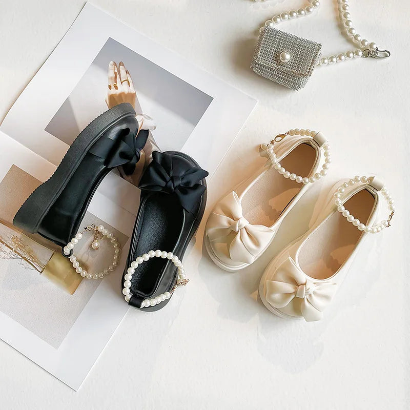 Baby Girl Pearls Ankle Strap Leather Shoes