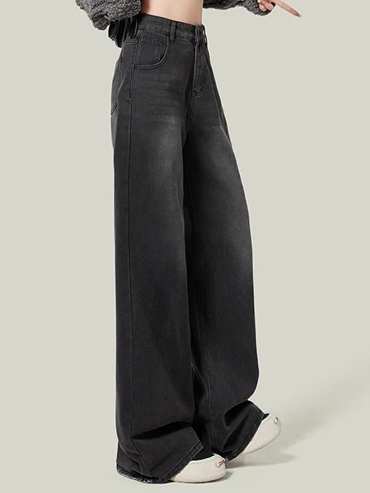 Korean High Waist Slim Fit Wide Leg Jeans