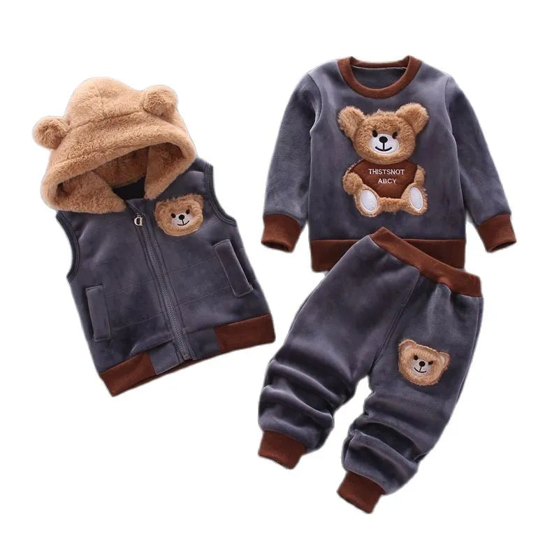 Ensemble pantalon à capuche et ours en flanelle d'hiver pour enfants