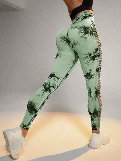 Mesh Tie Dye Hip Lift Pants