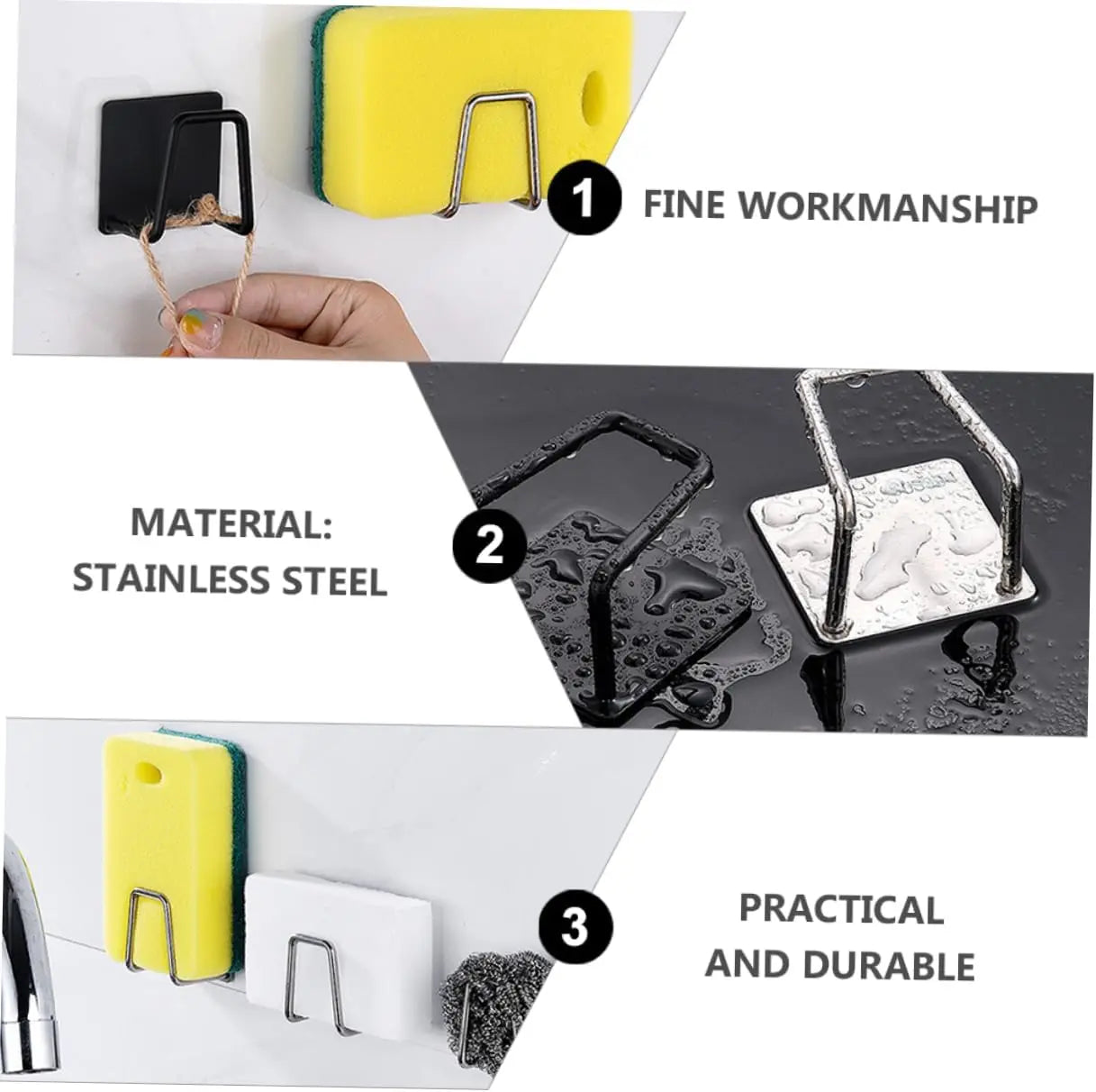 Porte-éponges de cuisine auto-adhésif en acier inoxydable