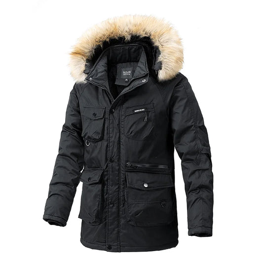 Fur Collar Waterproof Plus Fleece Thickened Cotton Padded Hooded Coat