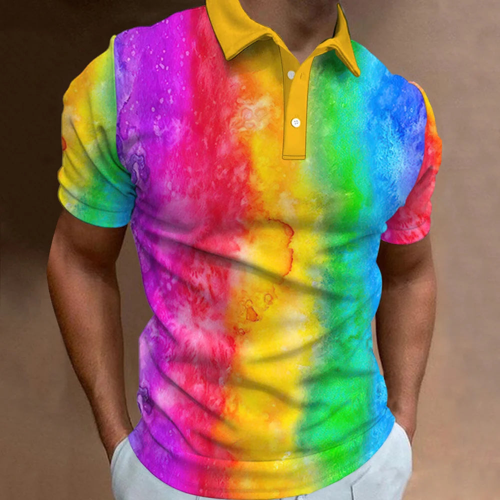 Polo imprimé arc-en-ciel 3D pour homme