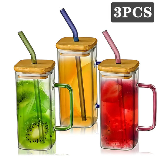 13.5oz Cute Transparent Glasses with Lid and Straw