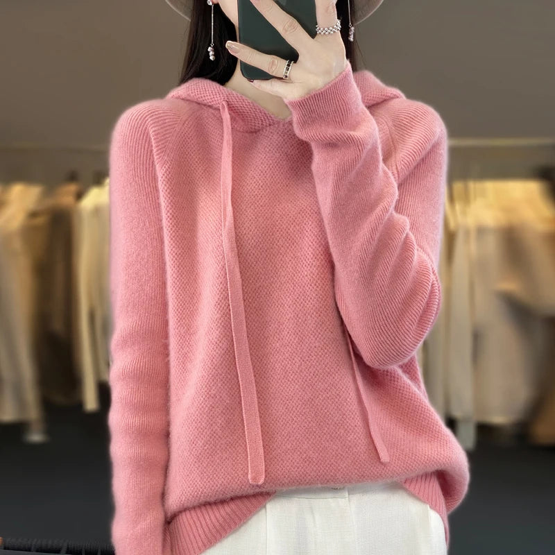 Cozy Pure Wool Hooded Sweater for Women