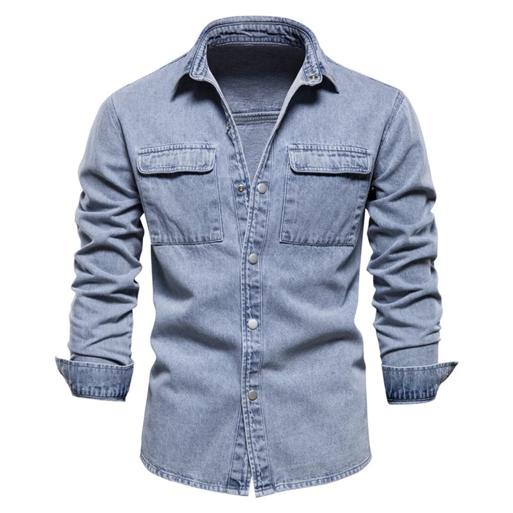 Chemises en denim pour hommes à manches longues 100 % coton