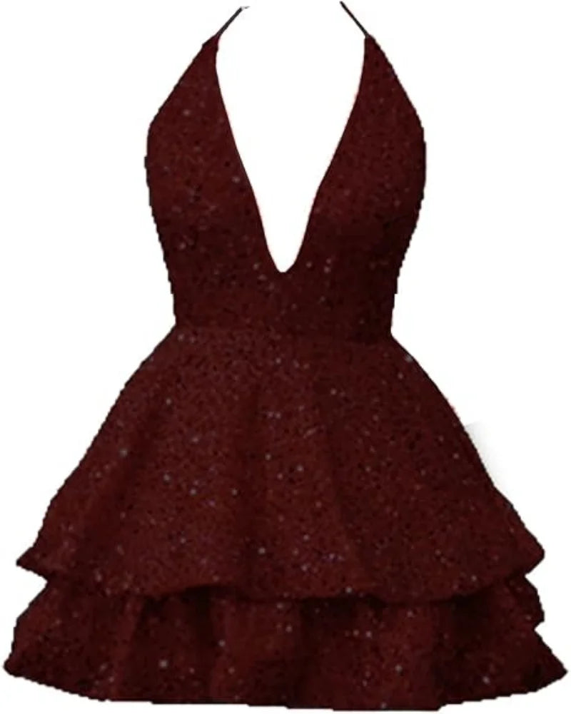 Women's Sequin V Neck Short Prom Cocktail Dresses