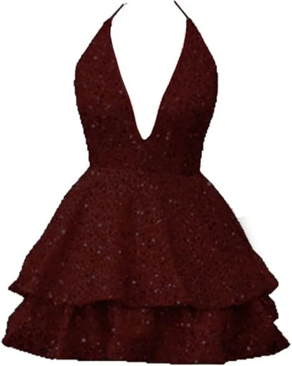 Women's Sequin V Neck Short Prom Cocktail Dresses