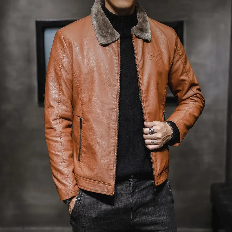 Men's Leather Jacket Velvet Lined Trend