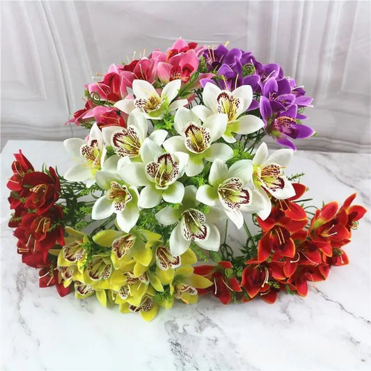 10Pcs White Silk Artificial Orchid Bouquet for Home and Wedding