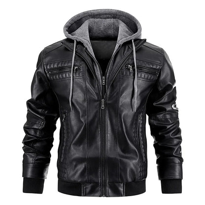 Veste de moto en cuir à capuche Slim Fit