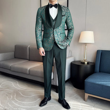 3-Piece High-Density Jacquard Men's Wedding Suit