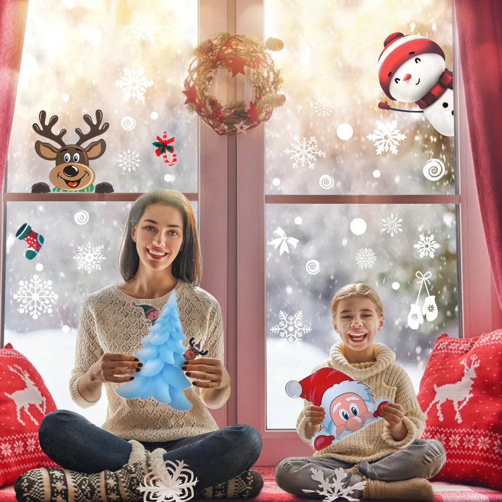 Removable Santa Elk Window Stickers for Festive Decor