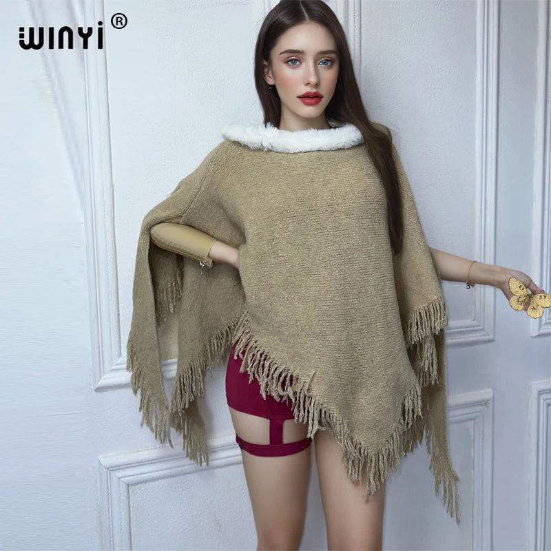 WINYI Pullover Sweater Cape for Autumn and Winter