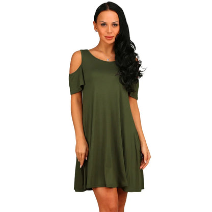 Women's Elegant Off Shoulder Short Sleeve O-Neck A-Line Dress