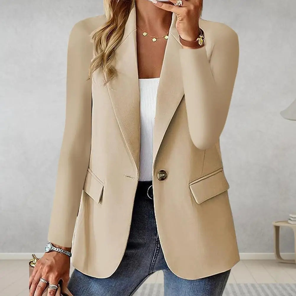 Elegant Women's Lapel Business Suit Coat with Single Button