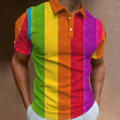 3D Rainbow Print Polo Shirt for Men