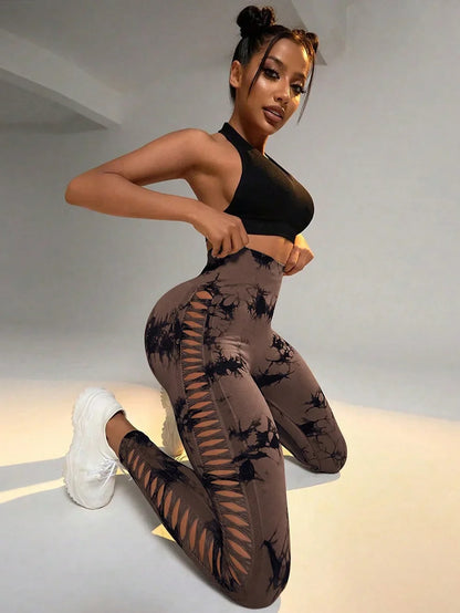 Mesh Tie Dye Hip Lift Pants