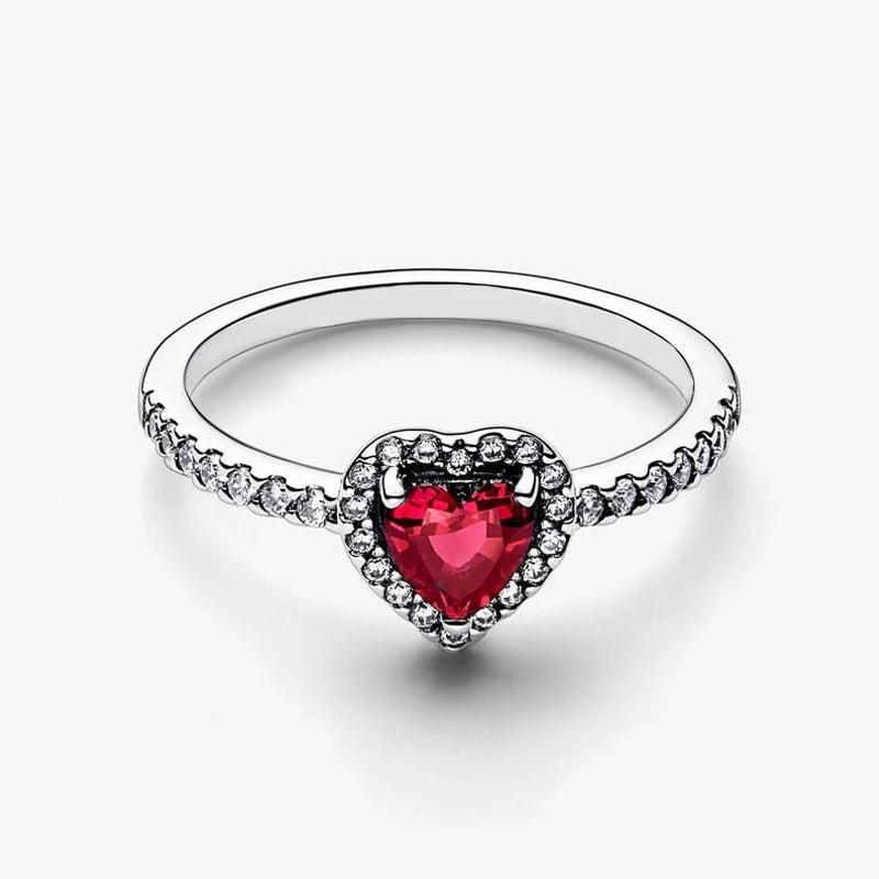 Bague en argent avec zircon cubique coeur rouge