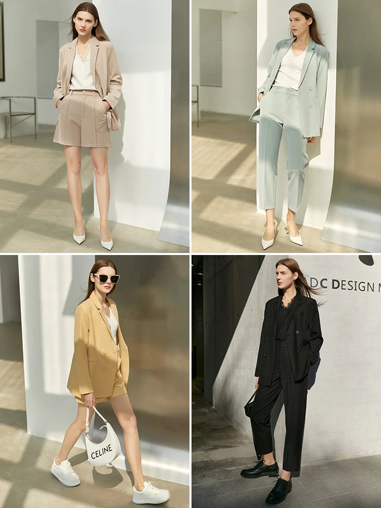 Amii Minimalism Spring Office Lady Blazer with Lace V-Neck Tank