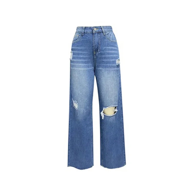 Comfortable High-Waist Knee-Broken Straight Jeans for Women