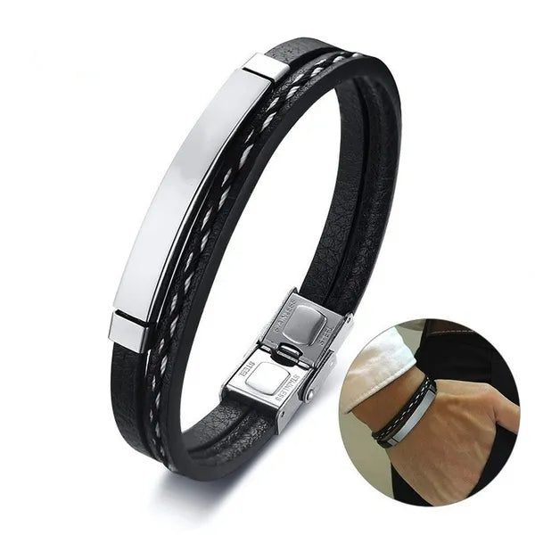 Bracelet de maroquinerie pour hommes en acier inoxydable