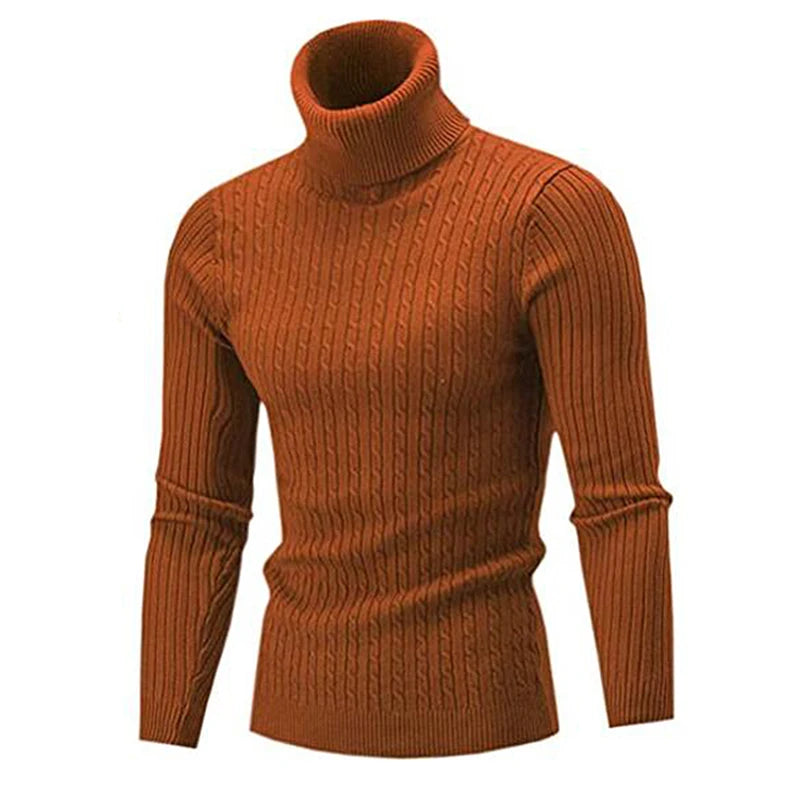 Pull tricoté à col roulé pour homme automne-hiver