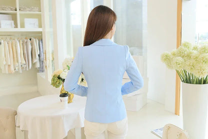 Elegant Women's Skinny Patchwork Blazer with Ruffles for Spring/Summer