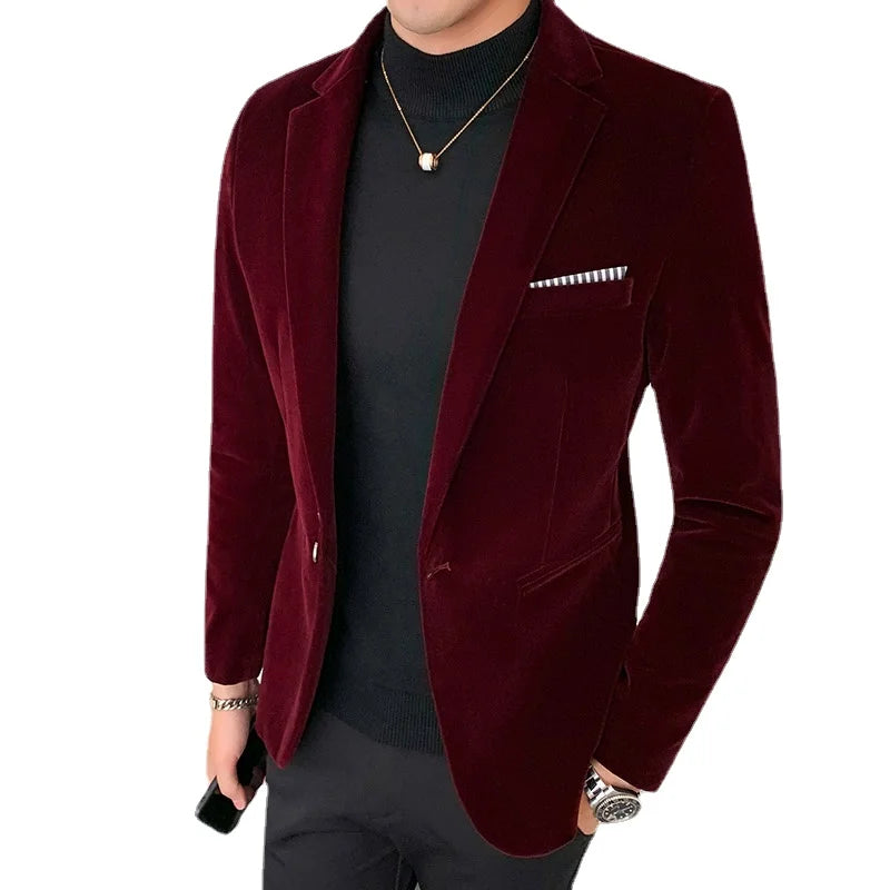 Spring Velvet Men's Wedding Blazer - Fashion Casual Suit