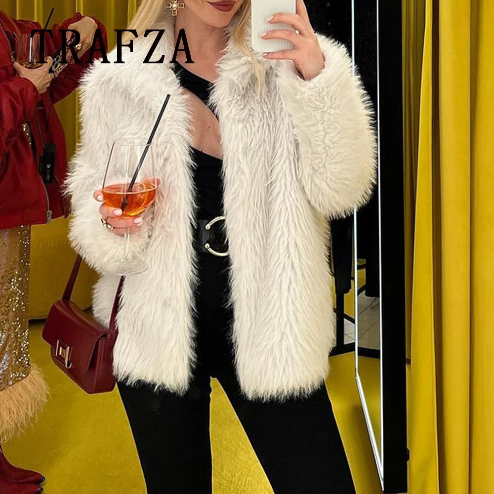 Trendy Oversized Faux Fur Casual Jacket