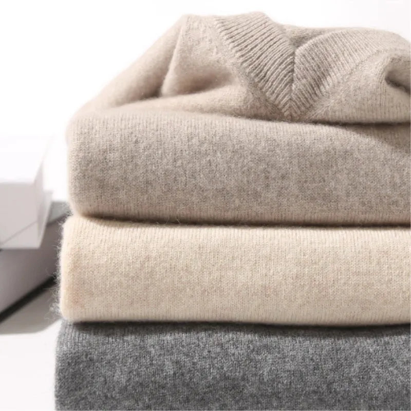 Men's Wool V-neck Cashmere Knit Pullover