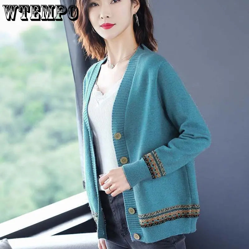 Stylish Loose V-Neck Korean Knitted Cardigan