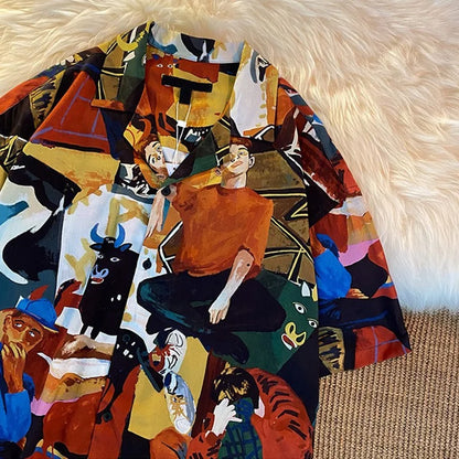 Chemise hawaïenne ample à imprimé dessin animé - Hauts à manches courtes